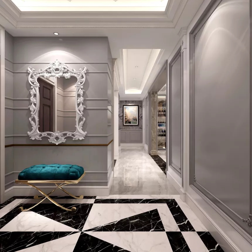 欧博ABG和地砖装修玄关和客厅效果图