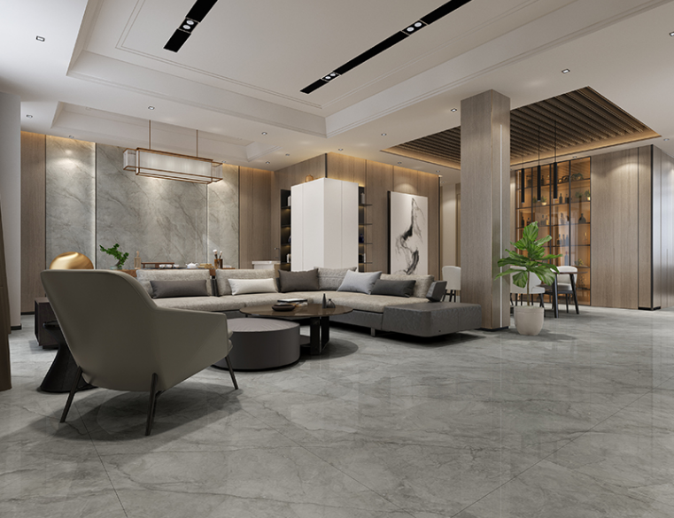 欧博ABG陶瓷岩板客厅地砖装修效果图