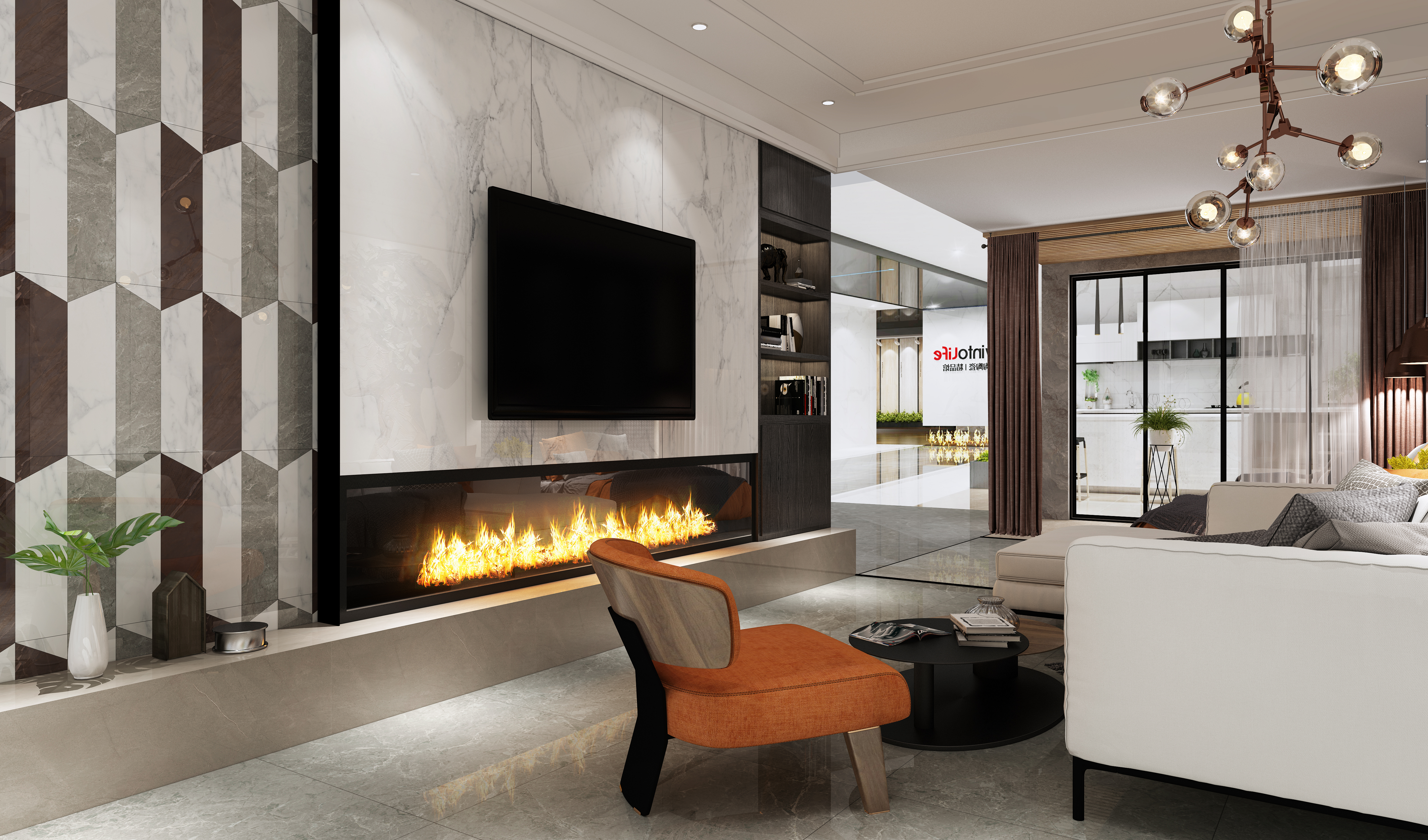 欧博ABG陶瓷大板配景墙效果图