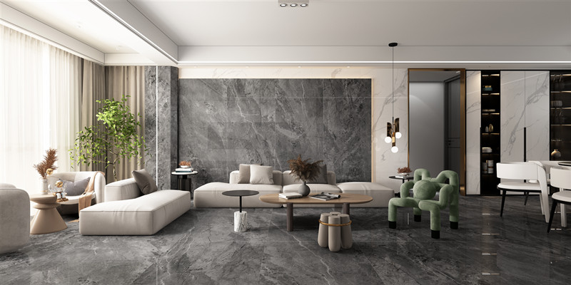 欧博ABG陶瓷岩板客厅地砖装修效果图