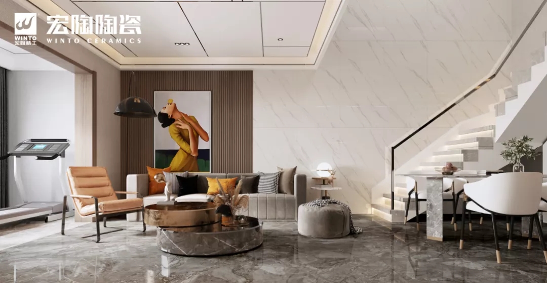 欧博ABG海棠白抛釉瓷砖装修效果图 