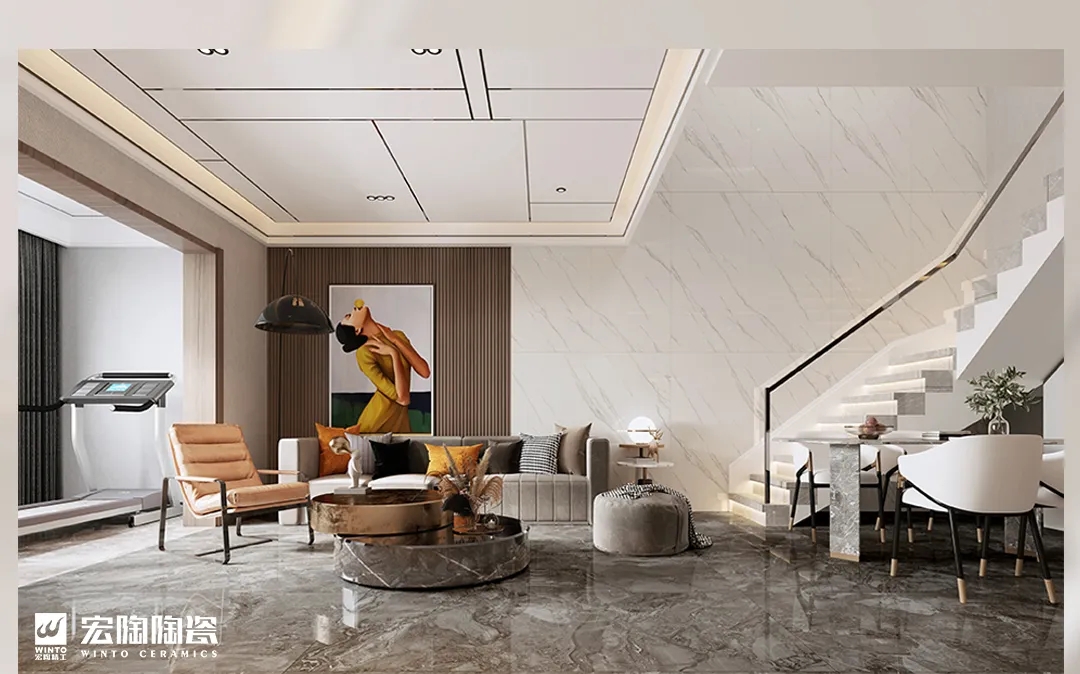 欧博ABG海棠白瓷砖地砖客厅装修效果图