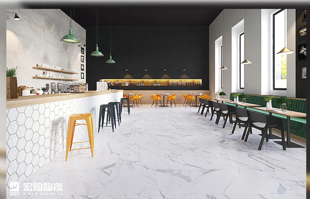 欧博ABG白色瓷砖地砖餐厅装修效果图