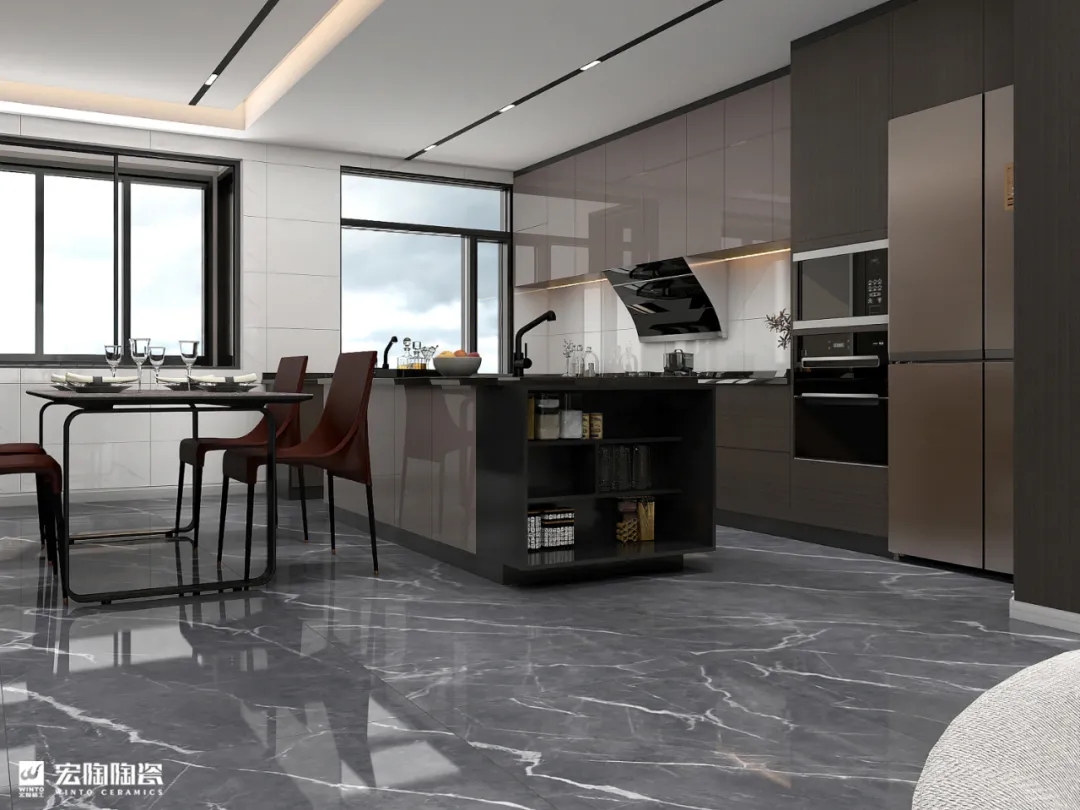 欧博ABG岩板TPGR84001+TPG1890265餐厨空间效果图
