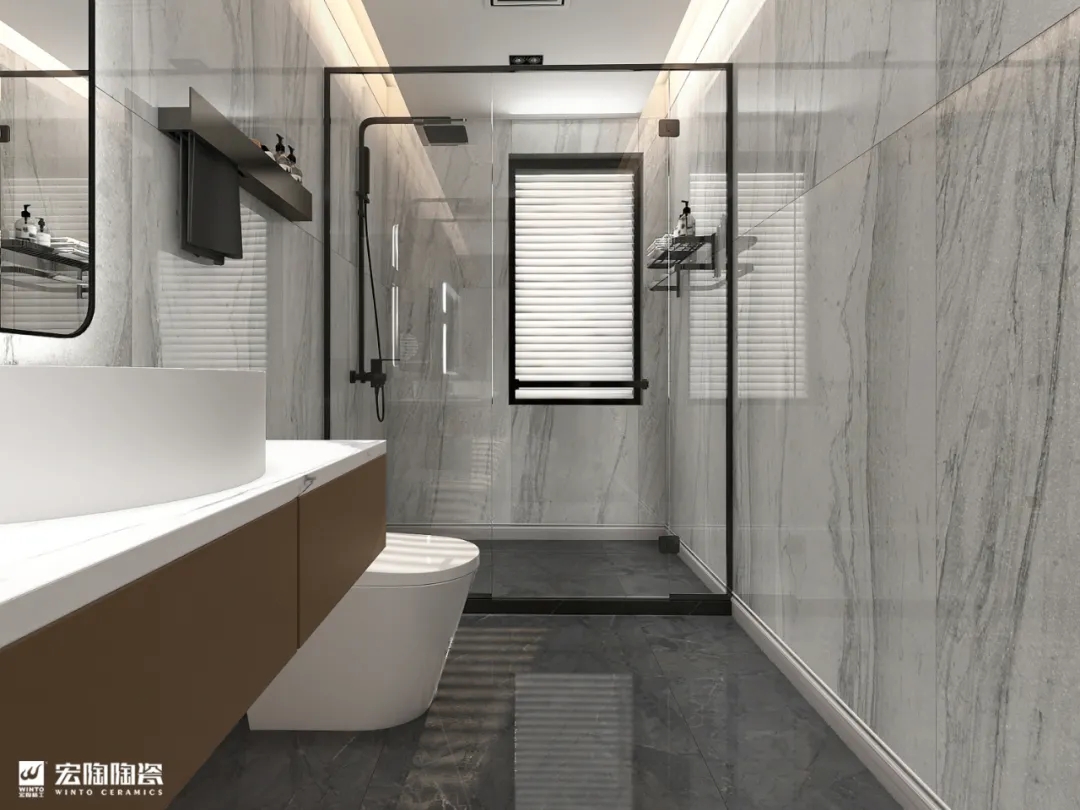 欧博ABG岩板TPG157245+TPG80227卫浴空间效果图