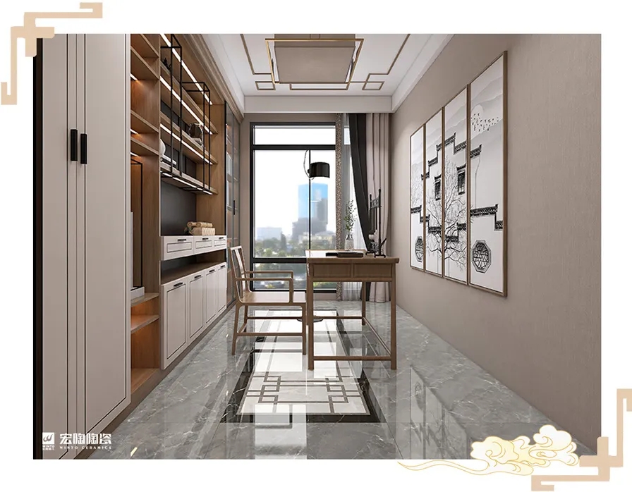 欧博ABG岩板TPG80193+TPG80145+TPG80237书房空间