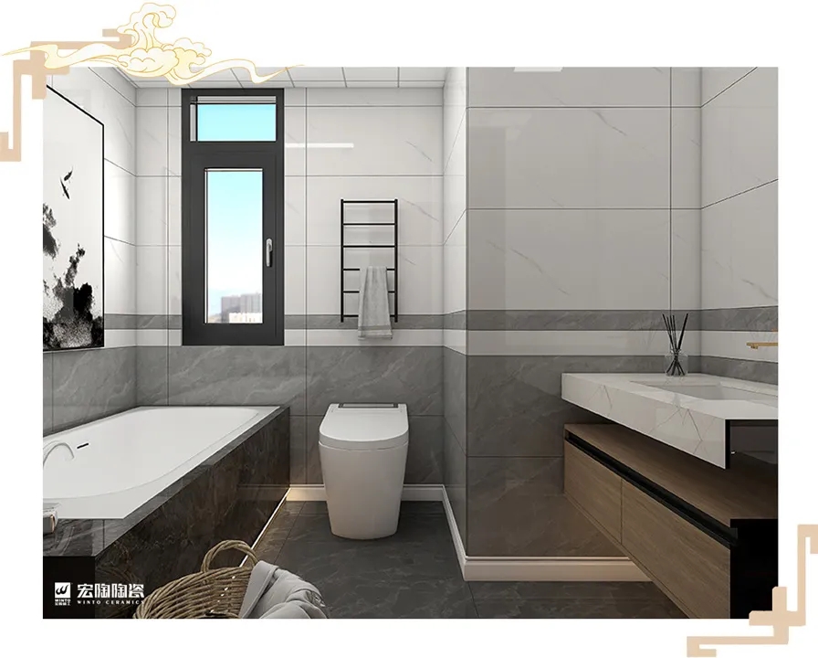 欧博ABG岩板TPGR84001+TPGR84012+TPG80225卫浴空间