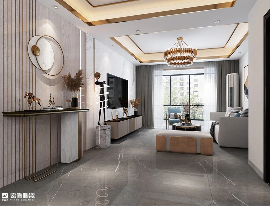 欧博ABG浪琴灰+保加利亚灰9-TPG2412F018瓷砖地砖1200×2400×9mm效果图