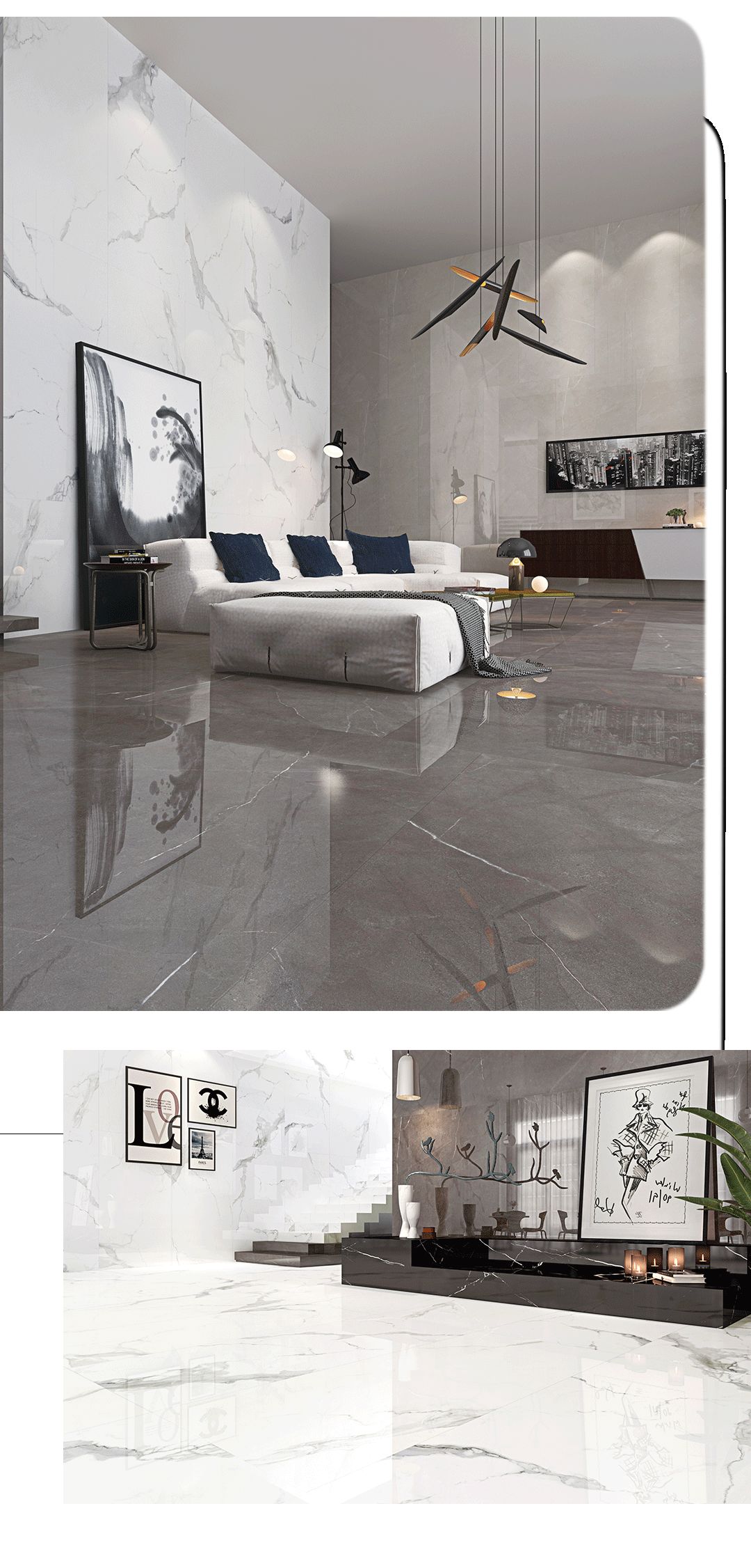 欧博ABG900x1800mm陶瓷大板大花白装修效果图