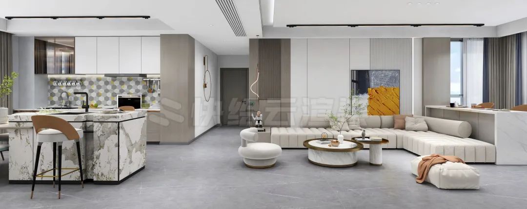 欧博ABG质感砖灰色系客餐厅家居空间效果图
