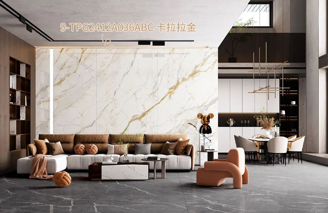 欧博ABG地砖装饰的卡拉拉金客厅效果图