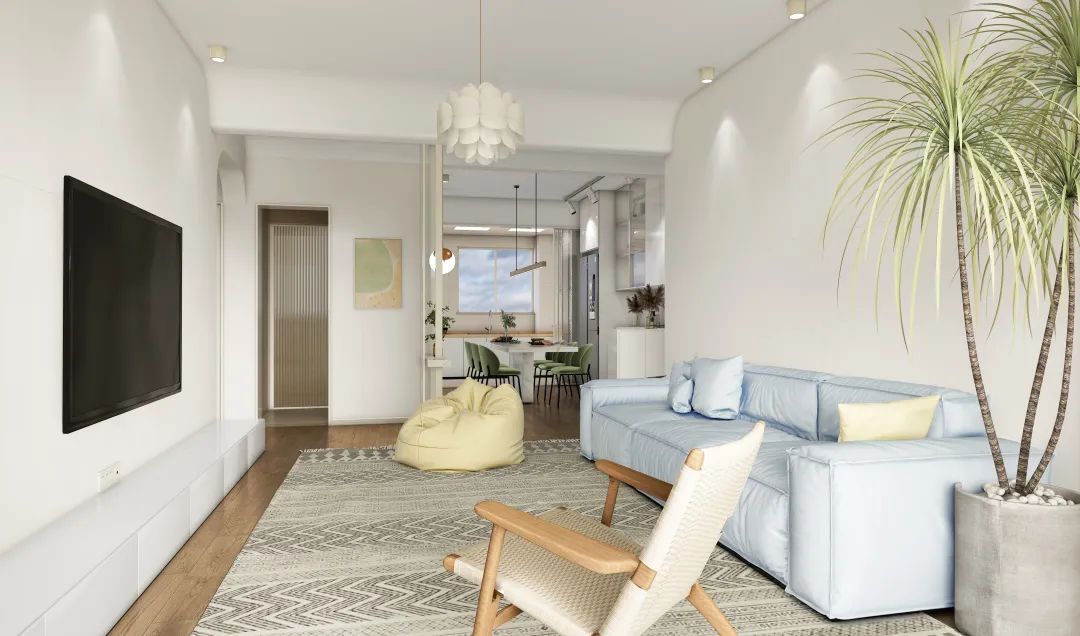 欧博ABG莫兰迪色系质感砖客厅效果图