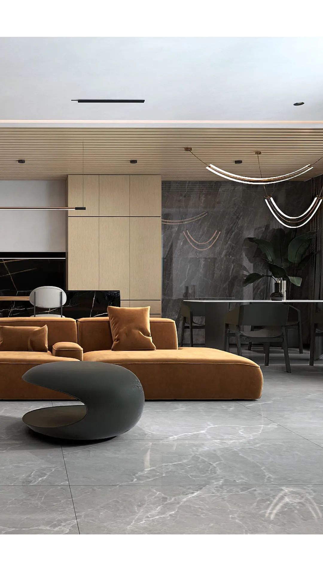 欧博ABGTPG157272旺达灰客厅和厨房效果图