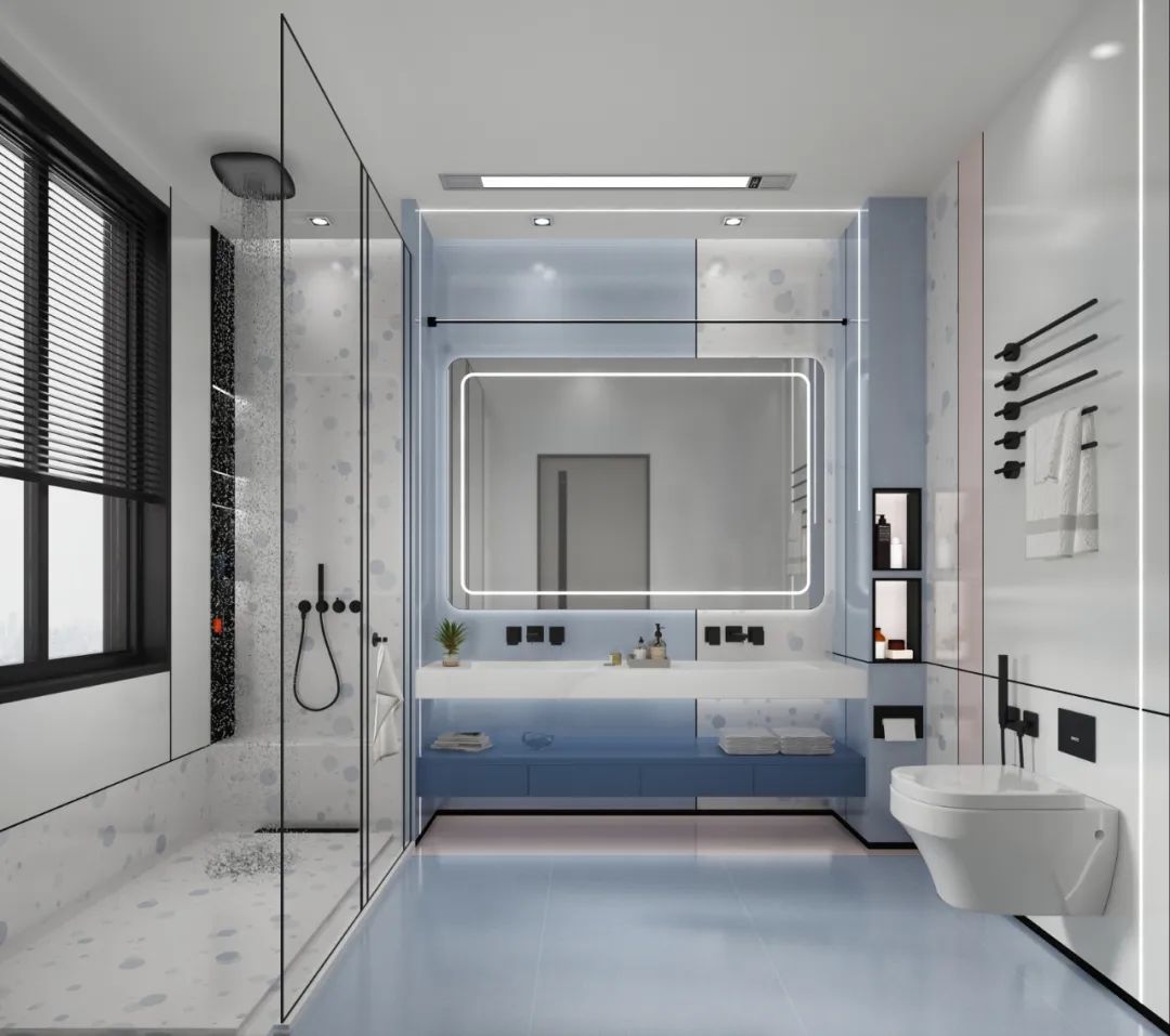 欧博ABG莫兰迪色系瓷砖的蜻蜓的同党-烟灰蓝地砖装修效果图